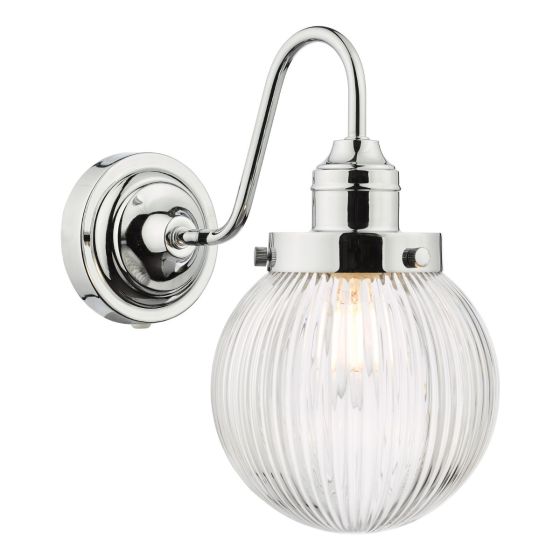 Där Lighting Tamara Bathroom Wall Light Polished Chrome Ribbed Glass IP44