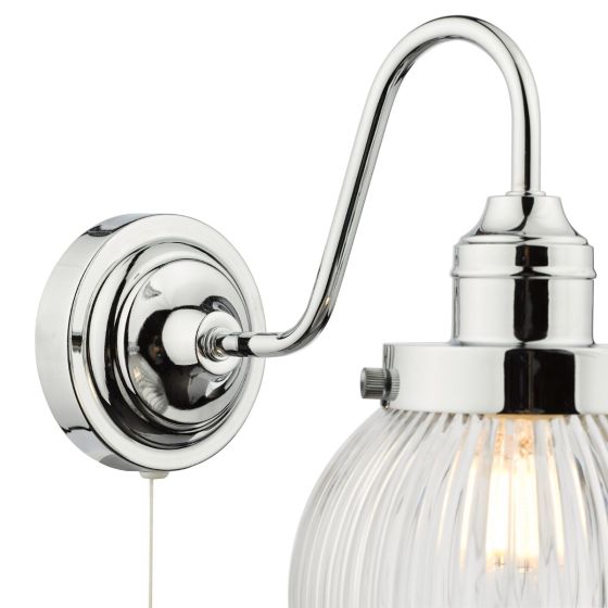 Där Lighting Tamara Bathroom Wall Light Polished Chrome Ribbed Glass IP44