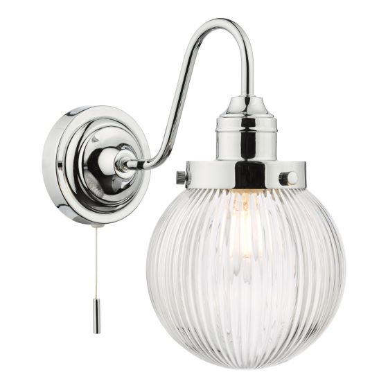där lighting Tamara Bathroom Wall Light Polished Chrome Ribbed Glass IP44