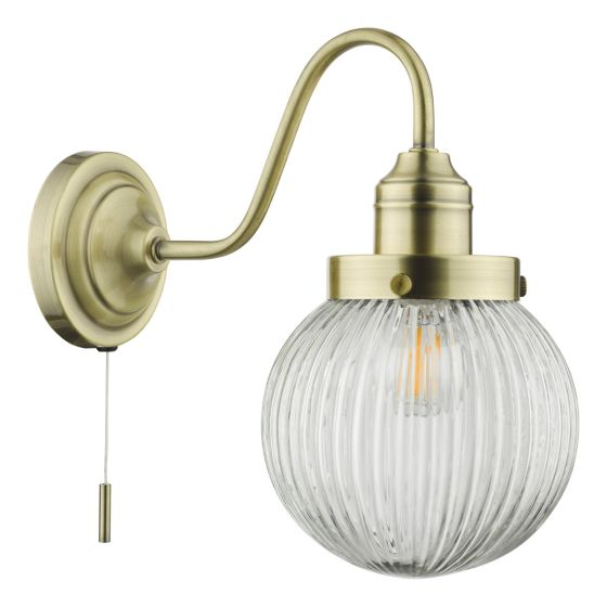 Där Lighting Tamara Wall Light Antique Brass Ribbed Glass