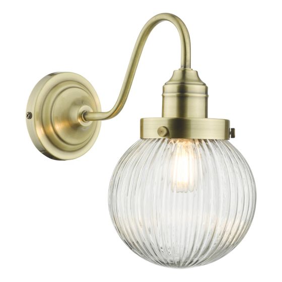 Där Lighting Tamara Wall Light Antique Brass Ribbed Glass