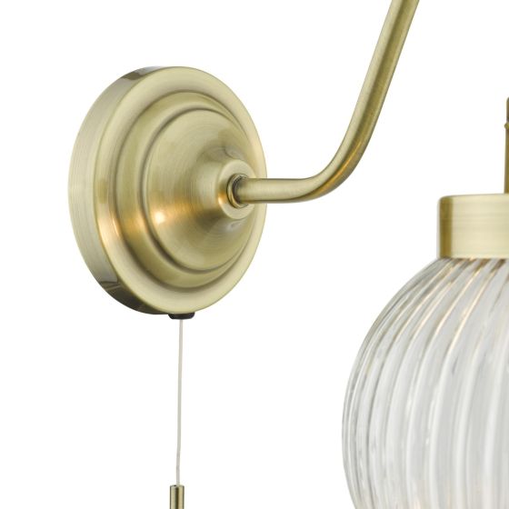 Där Lighting Tamara Wall Light Antique Brass Ribbed Glass