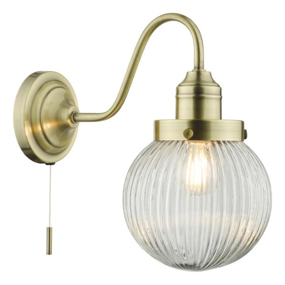 där lighting Tamara Wall Light Antique Brass Ribbed Glass