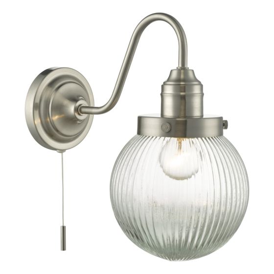 Där Lighting Tamara Wall Light Satin Nickel Ribbed Glass