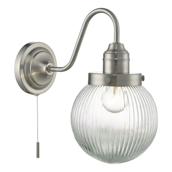 där lighting Tamara Wall Light Satin Nickel Ribbed Glass