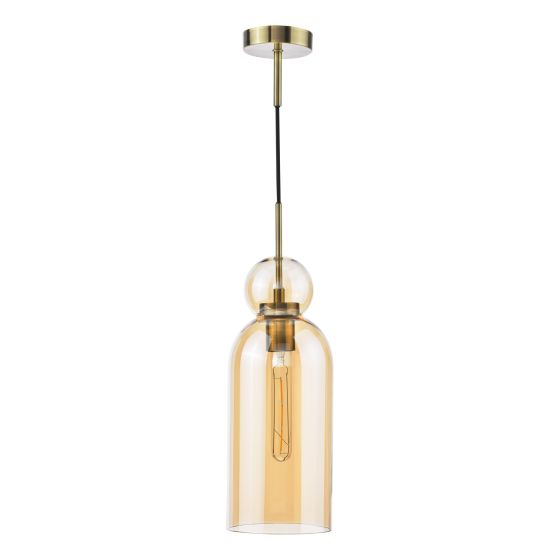 Där Lighting Tao Pendant Brushed Bronze And Amber Glass