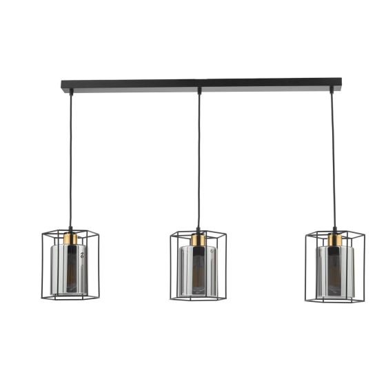 Där Lighting Tatum 3 Light Bar Pendant Matt Black And Smoked Glass