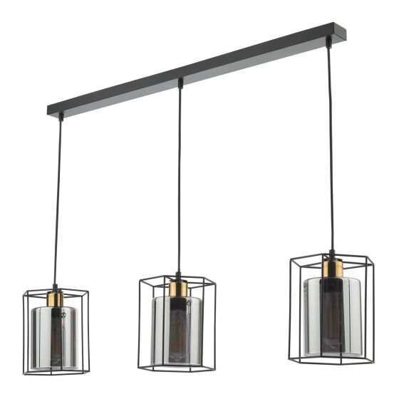 Där Lighting Tatum 3 Light Bar Pendant Matt Black And Smoked Glass