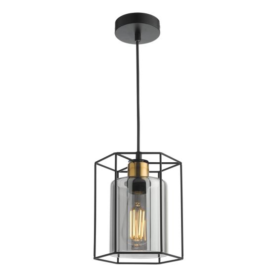 Där Lighting Tatum Pendant Matt Black And Smoked Glass