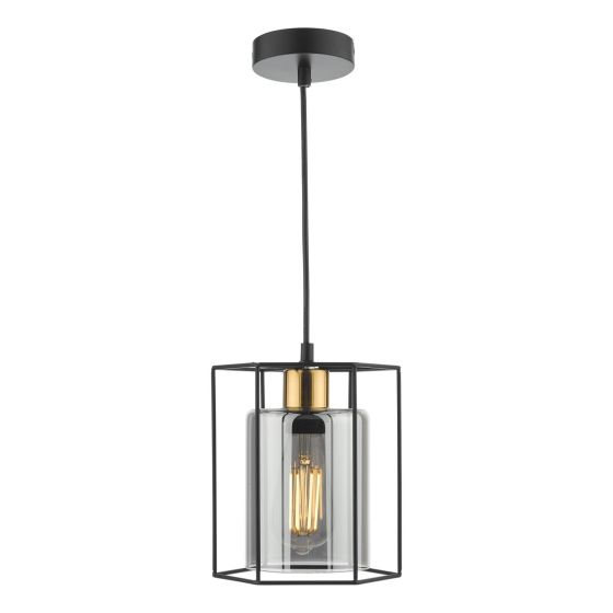 där lighting Tatum Pendant Matt Black and Smoked Glass