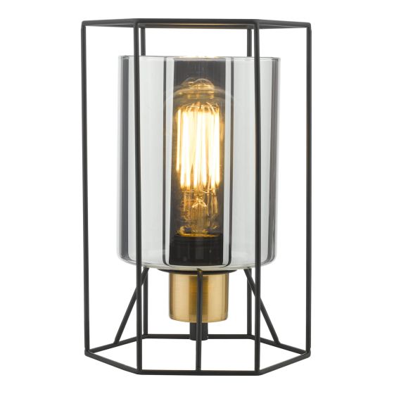där lighting Tatum Table Lamp Matt Black and Smoked Glass