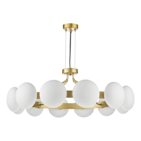 Där Lighting Tauri 12 Light Pendant Matt Gold And Opal Glass
