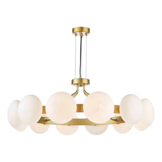 där lighting Tauri 12 Light Pendant Matt Gold and Opal Glass