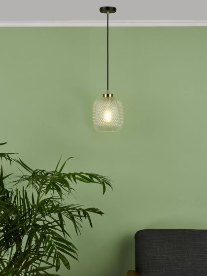 Där Lighting Tehya Pendant Matt Black Textured Glass