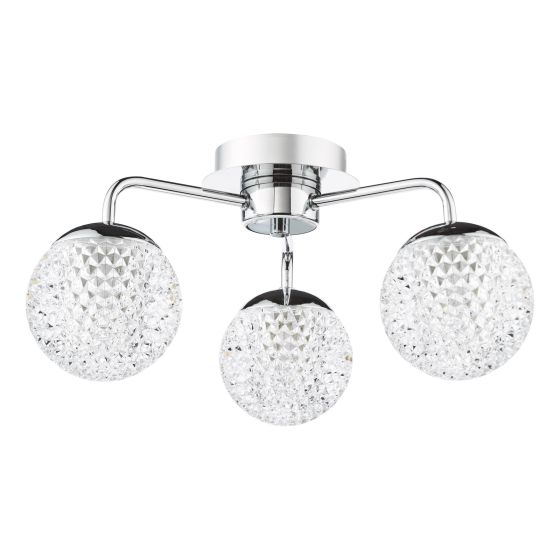 Där Lighting Teva 3 Light Semi-Flush Polished Chrome And Faceted Acrylic IP44