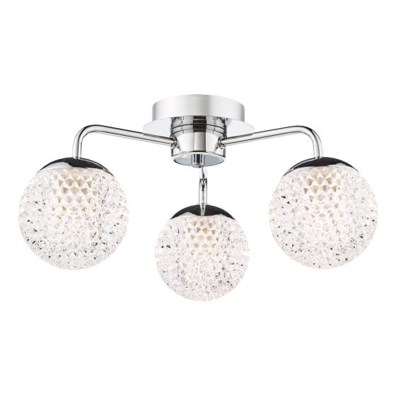 där lighting Teva 3 Light Semi-Flush Polished Chrome and Faceted Acrylic IP44