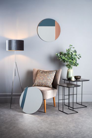 Där Lighting Thalia Round Blue And Rose Gold Mirror 50cm