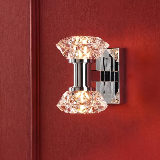 Där Lighting Tiana 2 Light Wall Light Polished Chrome And Faceted Acrylic