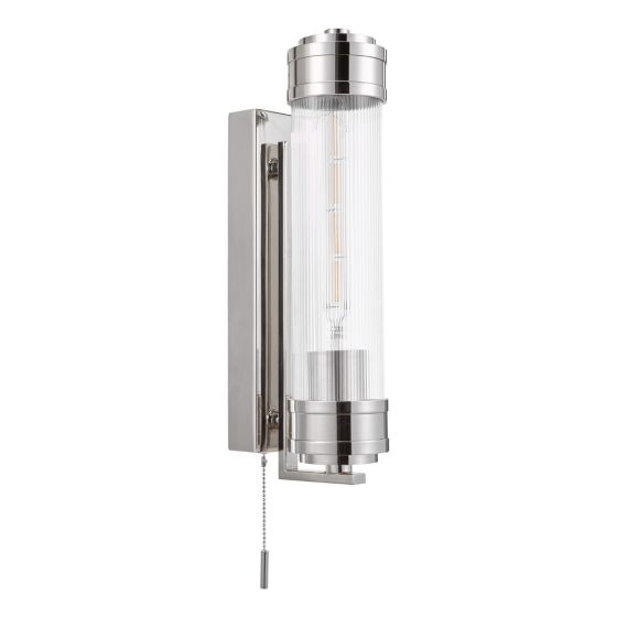Där Lighting Tommaso Bathroom Wall Light Polished Nickel And Ribbed Glass IP44