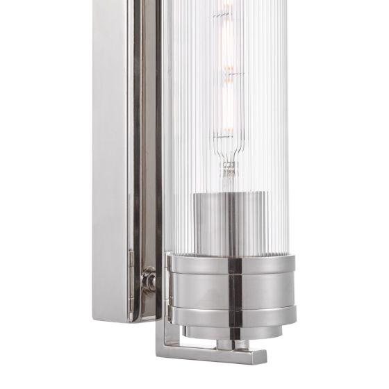 Där Lighting Tommaso Bathroom Wall Light Polished Nickel And Ribbed Glass IP44