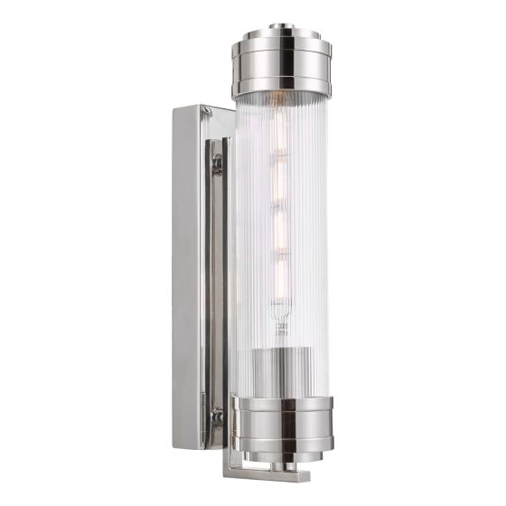 Där Lighting Tommaso Bathroom Wall Light Polished Nickel And Ribbed Glass IP44