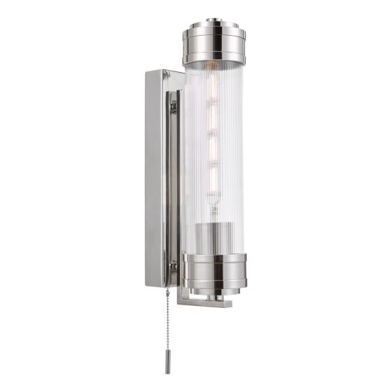 där lighting Tommaso Bathroom Wall Light Polished Nickel and Ribbed Glass IP44