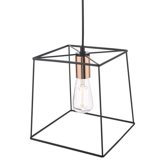 Där Lighting Tower 1 Light Single Pendant Matt Black Copper