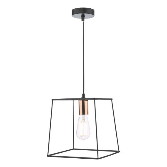 där lighting Tower 1 Light Single Pendant Matt Black Copper