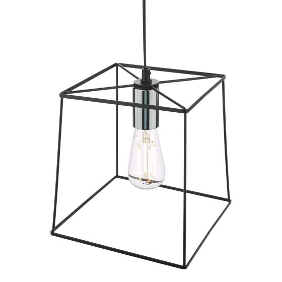 Där Lighting Tower 1 Light Single Pendant Matt Black Polished Chrome