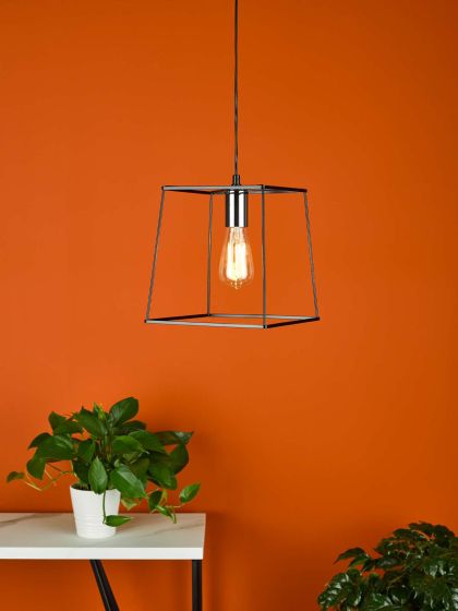 Där Lighting Tower 1 Light Single Pendant Matt Black Polished Chrome