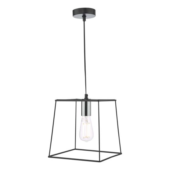 där lighting Tower 1 Light Single Pendant Matt Black Polished Chrome