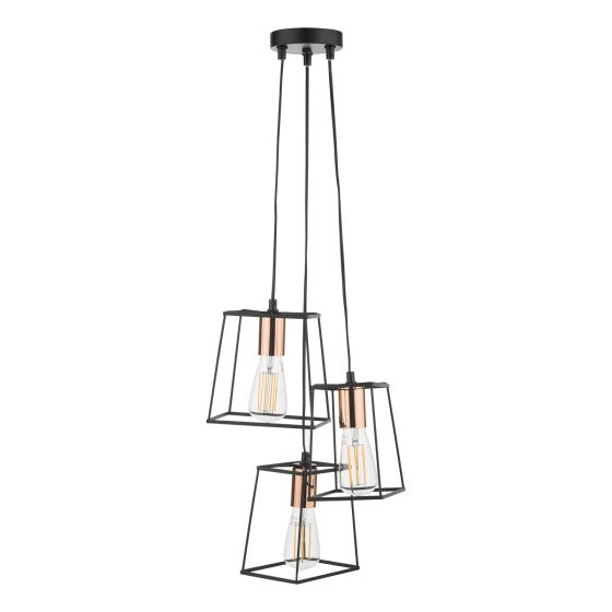 Där Lighting Tower 3 Light Cluster Pendant Black & Copper
