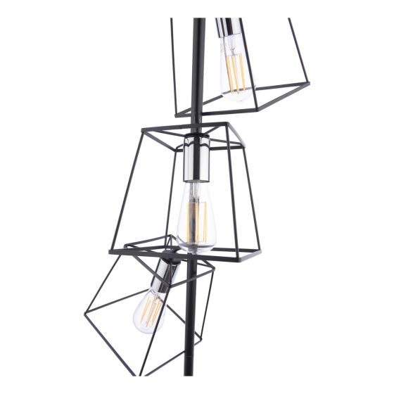 Där Lighting Tower 3 Light Floor Lamp Matt Black And Polished Chrome