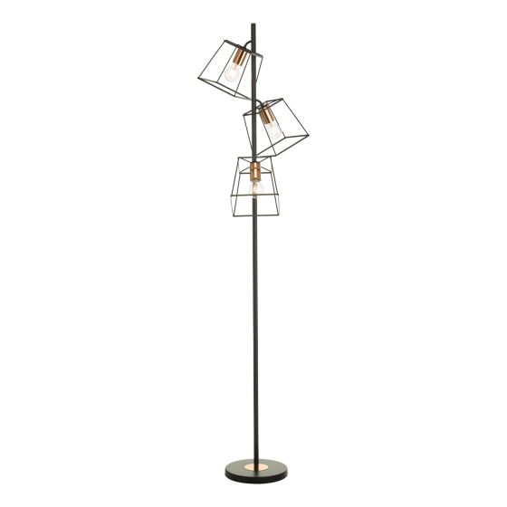 Där Lighting Tower 3 Light Floor Lamp Matt Black Copper