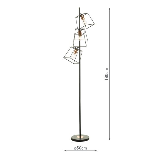 Där Lighting Tower 3 Light Floor Lamp Matt Black Copper