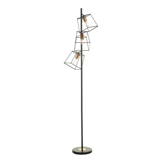 där lighting Tower 3 Light Floor Lamp Matt Black Copper