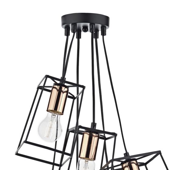 Där Lighting Tower 6 Light Cluster Pendant Matt Black & Copper