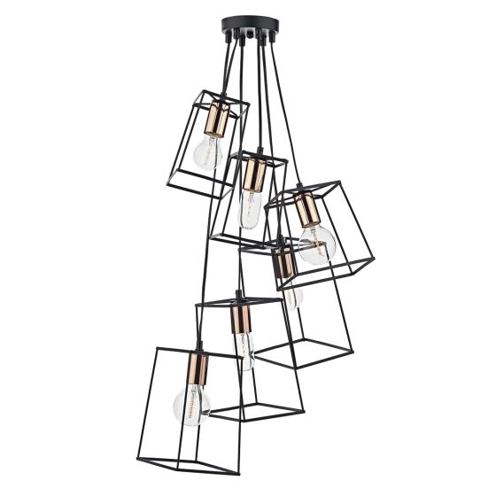 Där Lighting Tower 6 Light Cluster Pendant Matt Black & Copper