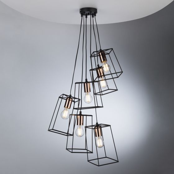Där Lighting Tower 6 Light Cluster Pendant Matt Black & Copper