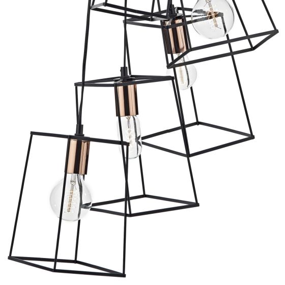 där lighting Tower 6 Light Cluster Pendant Matt Black & Copper