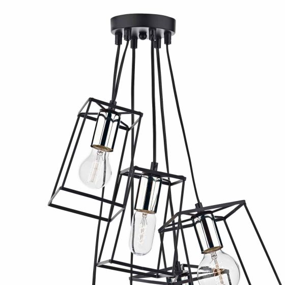 Där Lighting Tower 6lt Cluster Pendant Black & Polished Chrome