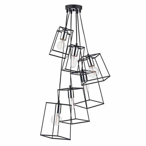 Där Lighting Tower 6lt Cluster Pendant Black & Polished Chrome