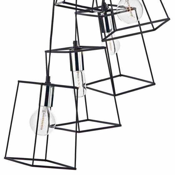 där lighting Tower 6lt Cluster Pendant Black & Polished Chrome