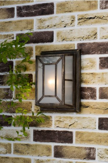 Där Lighting Trent Outdoor Wall Light Black/Gold Frosted Glass IP44