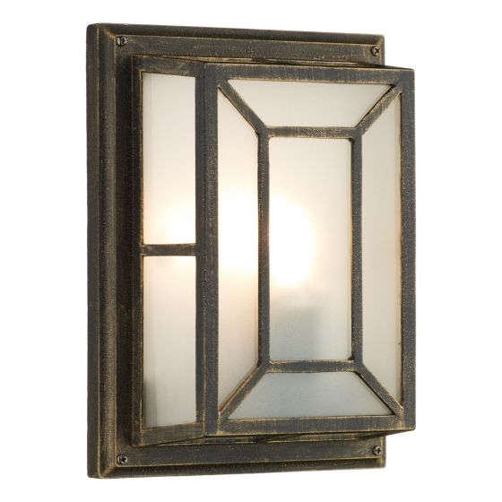 där lighting Trent Outdoor Wall Light Black/Gold Frosted Glass IP44