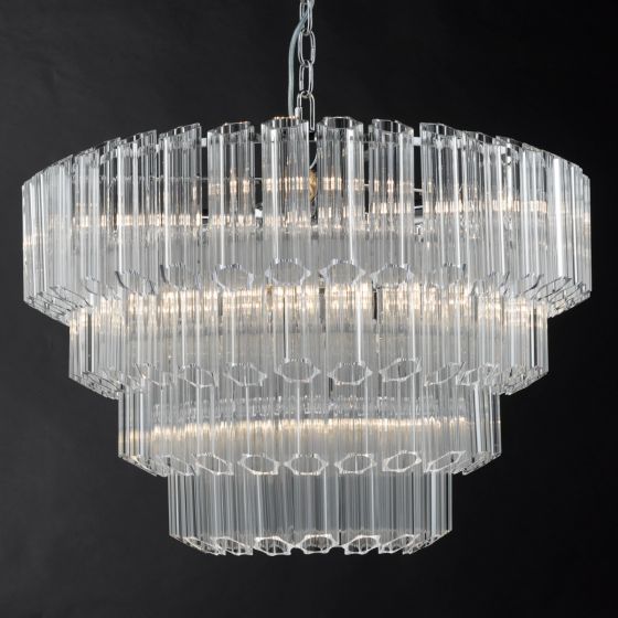 Där Lighting Tuvalu 4 Tier 9 Light Chandelier Crystal & Polished Chrome