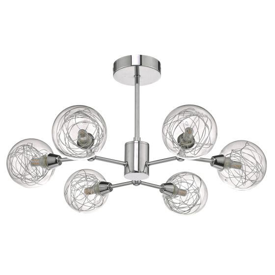 Där Lighting Tyka 6 Light Semi-Flush Polished Chrome And Glass