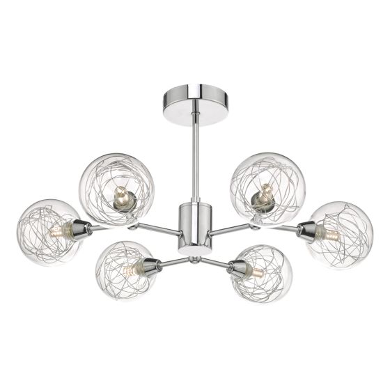 där lighting Tyka 6 Light Semi-Flush Polished Chrome and Glass