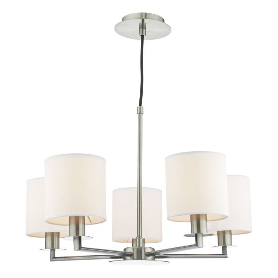 där lighting Tyler 5 Light Armed Pendant Satin Nickel With Shade