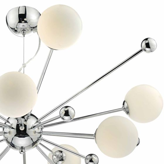 där lighting Ursa 10 Light Pendant Polished Chrome Opal Glass
